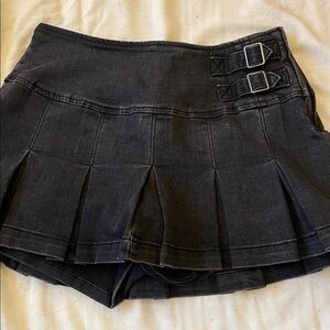SOLD! Black Pleated Mini Skort with Buckle Detail